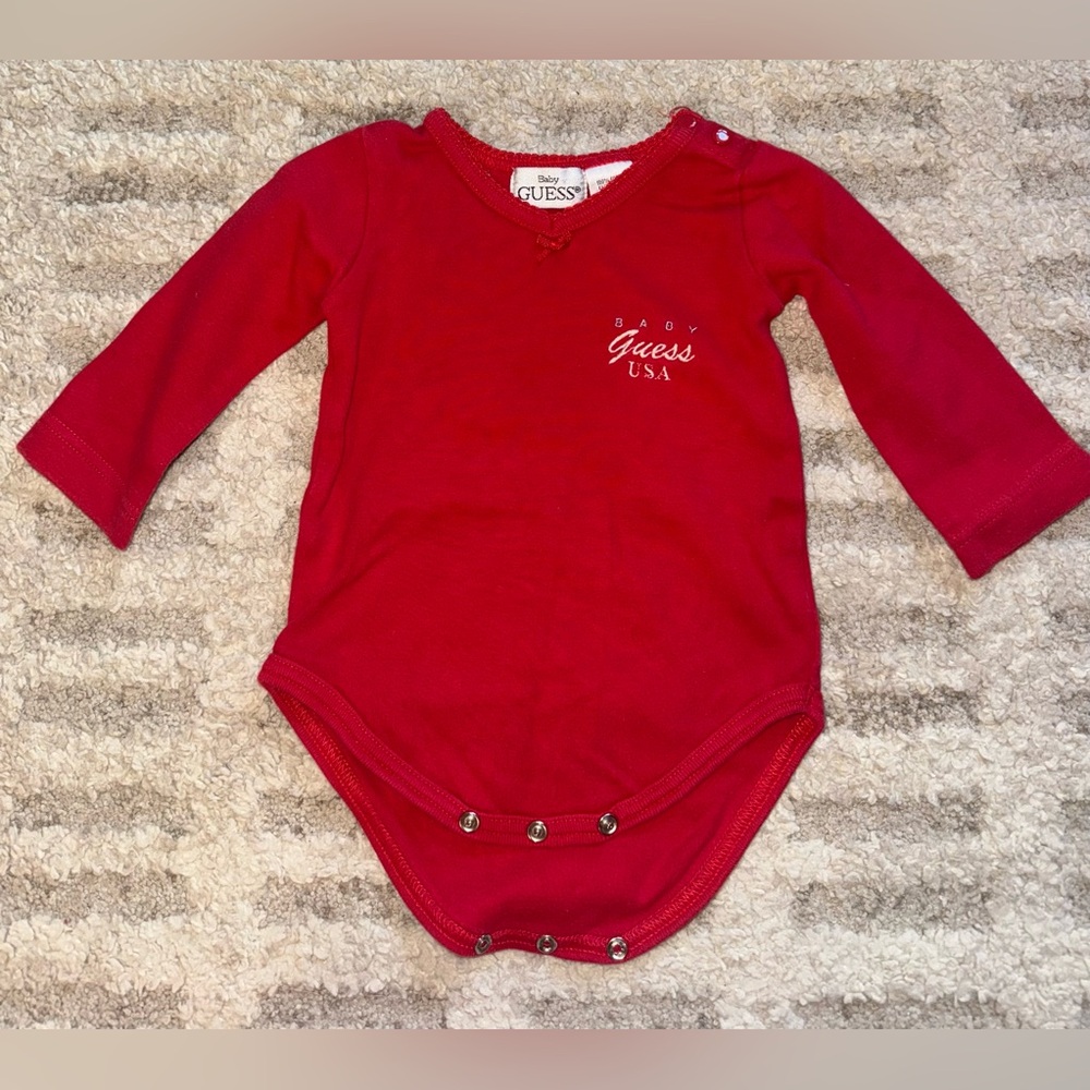 Vintage Baby Guess USA Red Toddler Long‎ Sleeve One Piece 6-9 Months